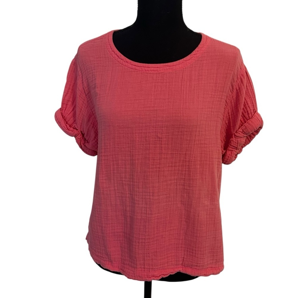 Xirena Short Sleeve Top Blouse Pink Cotton Gauzey Summer Boxy Size Extra Small